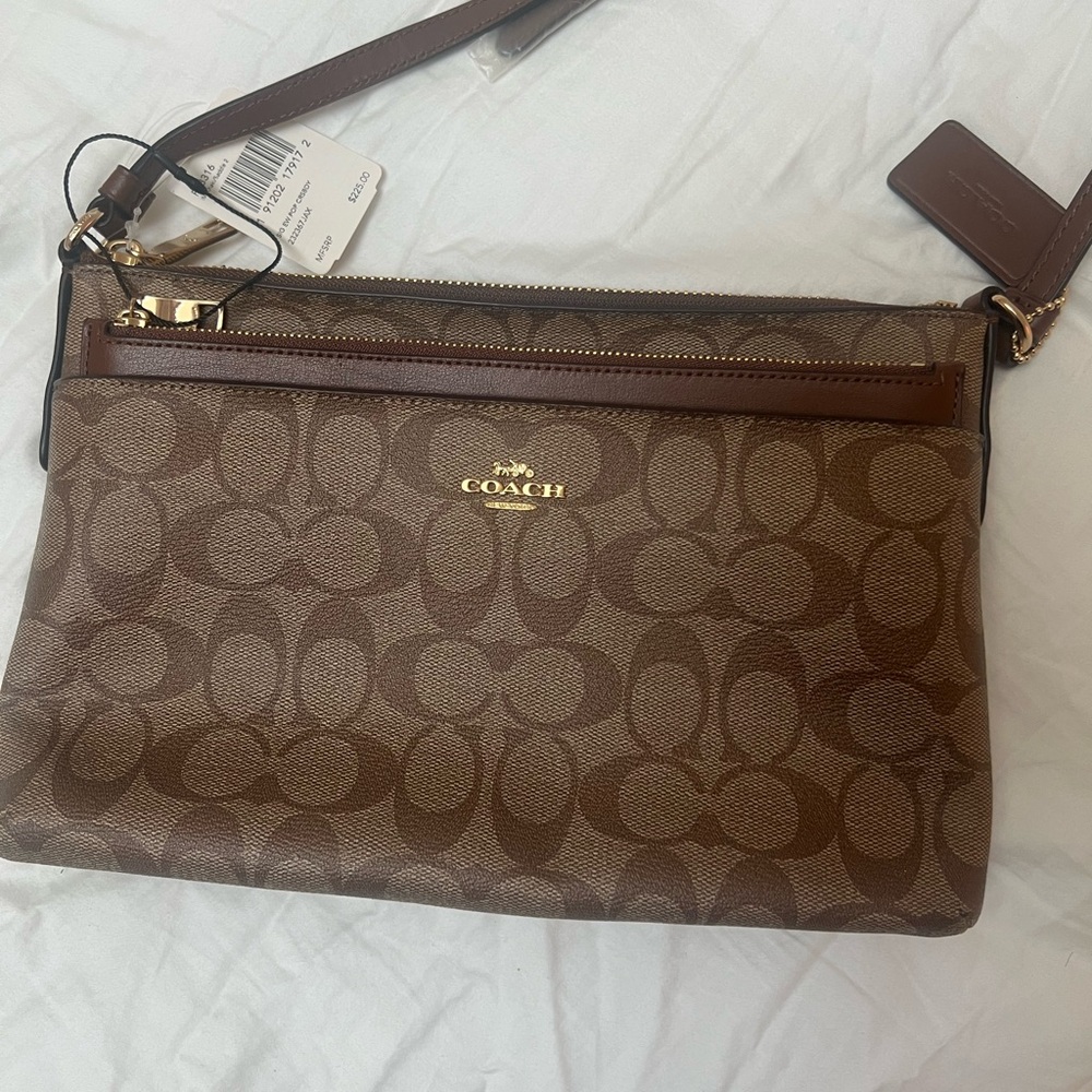 Coach Tan and Brown Signature Shoulder Bag